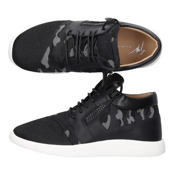 Giuseppe Zanotti Men’s Black Camo Print Leather Sneakers 43 (10) Retails $650 - Picture 1 of 16